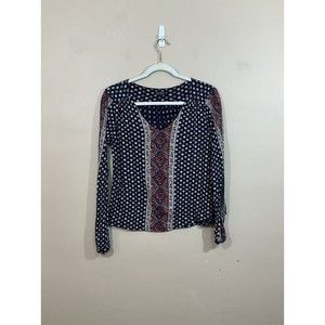 Lucky Brand Womens Boho Shirt Size Medium Blue Hippie Flowy Geometric Festival